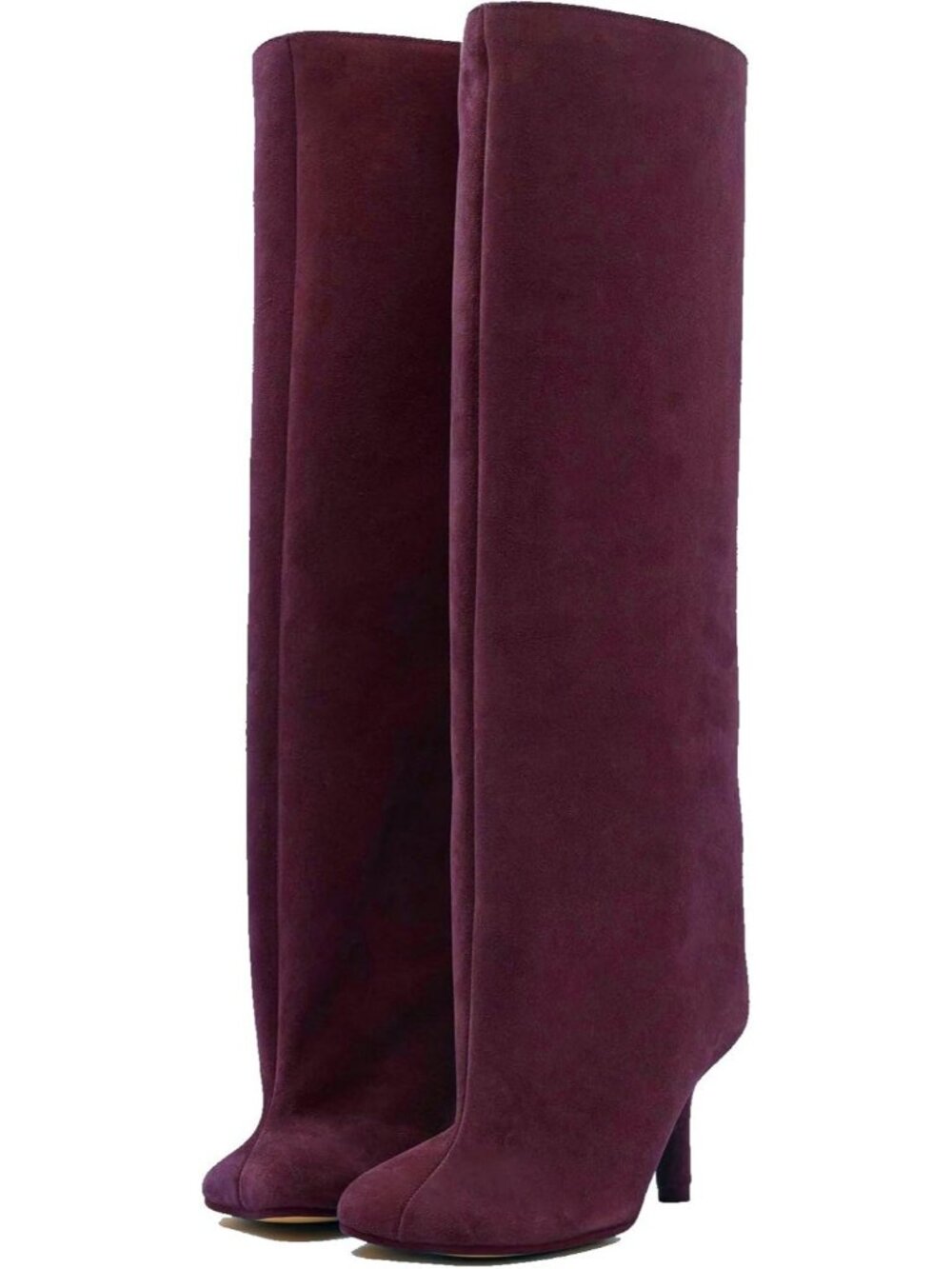 Women's Burgundy Wide Calf Square Toe Stiletto Heels Tall Knee High Suede Boot